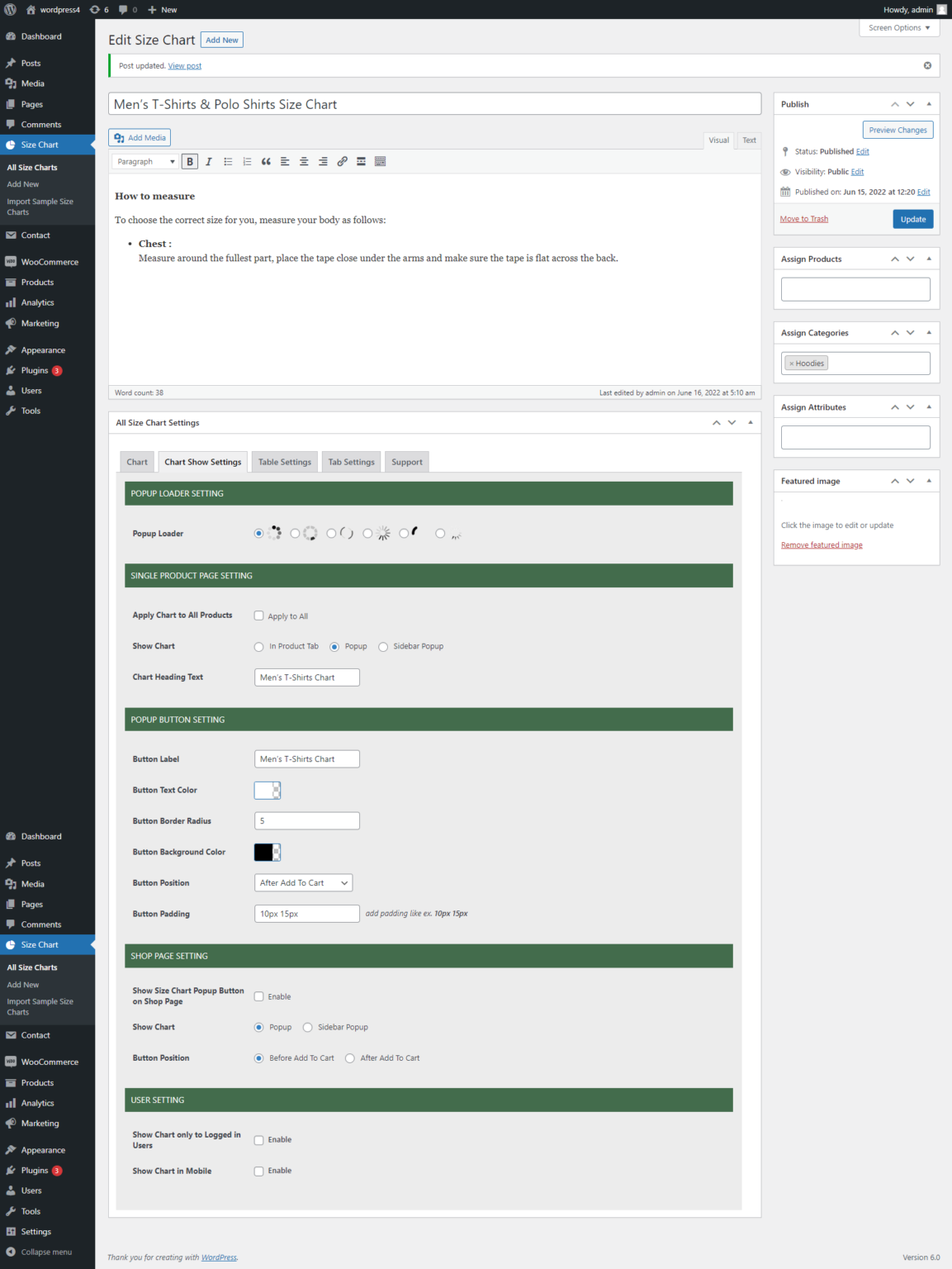 how to add product size in wordpress